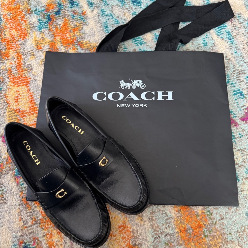 Coach Black Flats Sleek Leather Loafers